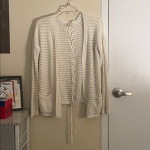 Cream knit sweater w/ tied back